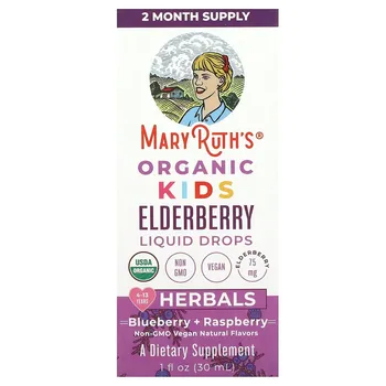 Бузина MaryRuth's Organic Kids в каплях для детей 4–13 лет, голубика и малина, 30 мл (1 жидк. унция)