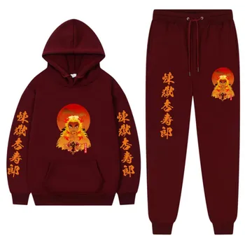 Японский аниме Demon Slayer Harajuku Kyojuro Rengoku Print Hoodies Sets Men s Casual Oversize Sweatshirts Creativity 2-Piece Set S