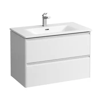 LAUFEN PALACE Комплект мебели 800х450х545 мм., с раковиной Slim, 2 ящика, органайзер для ящика, ручка анодированный алюминий, цвет белый глянцевый