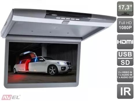 Потолочный монитор 17,3" со встроенным Full HD медиаплеером AVS1717MPP (серый) (+ Антисептик-спрей для рук в подарок!)