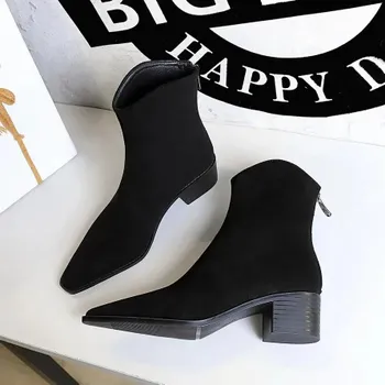 BIGTREE Shoes Новые осенне-зимние женские сапоги с круглым носком и толстым каблуком в стиле вестерн Сапоги до середины голени Zapatos De Mujer 35