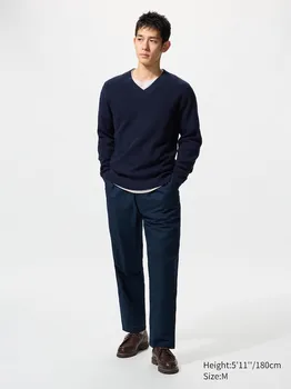 Легкие брюки из льняной смеси Uniqlo, синий