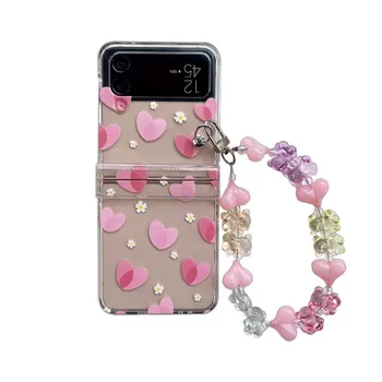 Для Samsung Galaxy Z Flip 4 Case Love Прозрачные складные чехлы с браслетом для Samsung Z Flip 3 5g Zflip4 Жесткая задняя крышка Samsung Z Flip 3 синий
