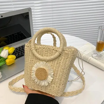 Yogodlns летняя женская сумка через плечо из ротанга ручной работы с тканой соломенной ручкой сумки через плечо 16*8*20cm хаки