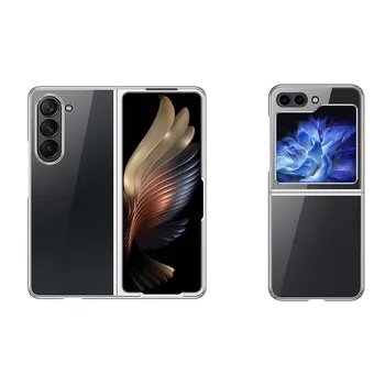 Роскошный прозрачный чехол для телефона с шарнирным покрытием для Samsung Galaxy Z Flip 3 4 5 Fold 3 4 5, защита от падений, жесткая задняя крышка из ПК For Samsung Z Flip 3 чёрный