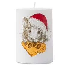 Свеча-столбик с мышкой и сыром в рождественском колпаке белая Candles 7x10 см, Литва