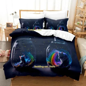 Новый комплект постельного белья Artistic Cat Single Twin Full Queen King Size Bed Set Adult Kid Bedroom Duvetcover Sets Anime Parure de lit Bed 70x133cm 2pcs