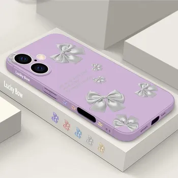 Ударопрочный мягкий чехол из ТПУ со шнурком для iPhone 16 15 14 Pro 13 12 Mini 11 Pro Max Xs Xr 8 7 Plus однотонный защитный чехол для объектива с бантом iPhone 16 чёрный