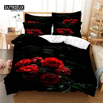 Beautiful Flower Bedding Set, 3Pc Flower Duvet Cover Set, Soft Comfortable Breathable Duvet Cover, For Bedroom Guest Room Decor EU single(135x200cm)