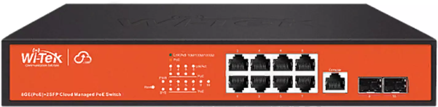 Коммутатор управляемый Wi-Tek WI-PCMS310GF L2 PoE, бюджет 150Вт, порты 8GE PoE,2SFP, Cloud,