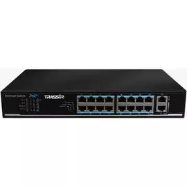 Коммутатор неуправляемый TRASSIR TR-NS1018-135-16POE v2 с 16 PoE портами (16*10/100 Mbps PoE ports, 2*10/100/1000Mbps Uplink ports, на всех портах IEE