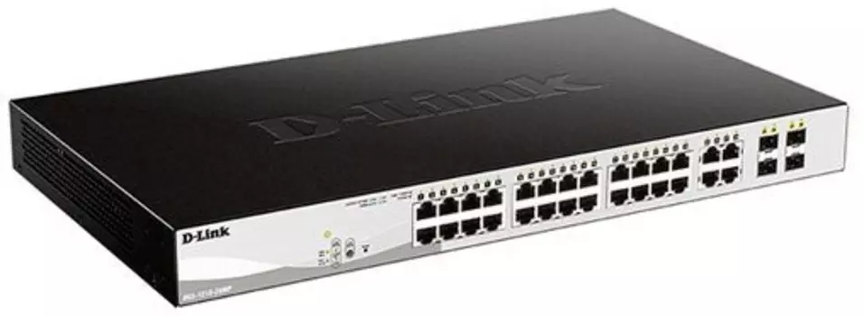 Коммутатор управляемый D-link DGS-1210-28MP/F4A 24x10/100/1000Base-T PoE (PoE-бюджет 370 Вт), 4x1000