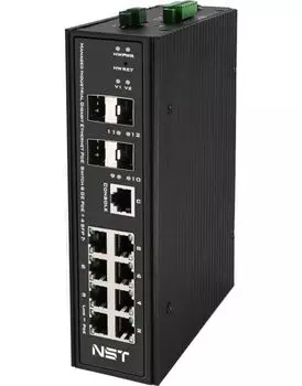 Коммутатор промышленный NST NS-SW-8G4G-SPL/IM Ultra PoE коммутатор Gigabit Ethernet на 8GE PoE + 4 GE SFP порта с функцией мониторинга температуры/вла