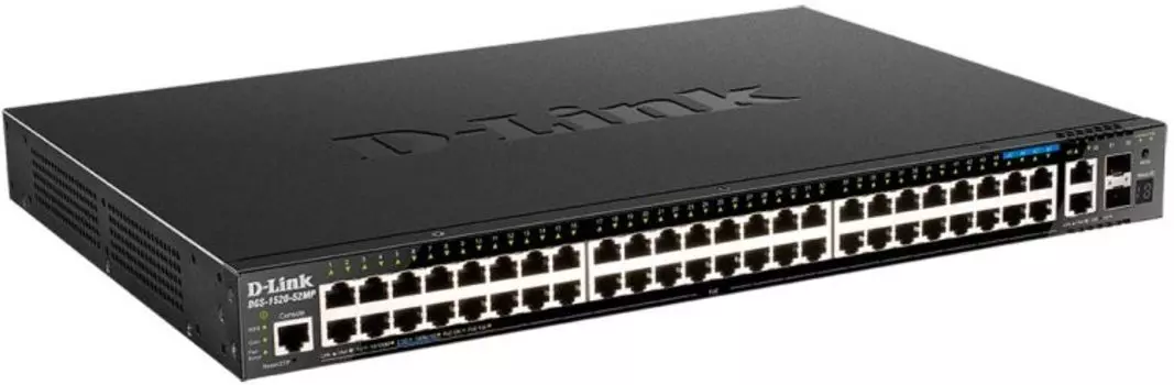 Коммутатор управляемый D-link DGS-1520-52MP/A1A 44x10/100/1000Base-T PoE, 4x100/1000/2.5GBase-T PoE, (PoE-бюджет 370 Вт; 740 Вт с DPS-700) 2x10GBase-T