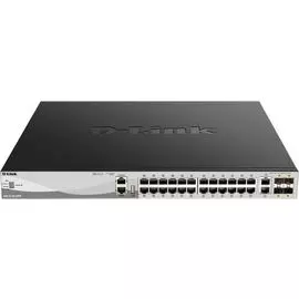 Коммутатор управляемый D-link DGS-3130-30PS/B1A L3 24*10/100/1000Base-T порта и 2*10GBase-T порта and 4*10GBase-X SFP+ порта (24*PoE портов)