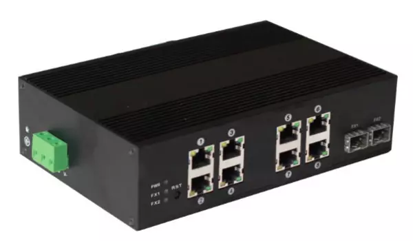 Коммутатор промышленный OSNOVO SW-60802/IC PoE на 10 портов: 8 x FE (10/100Base-T) с PoE (до 25W) + 2 x GE SFP (1000Base-X). Вход для резервного питан