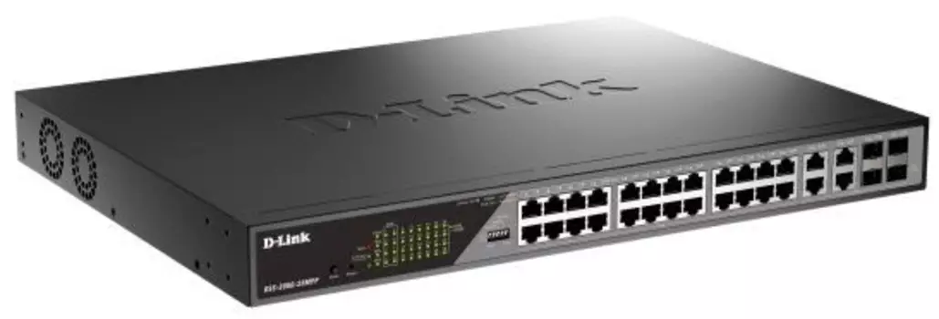 Коммутатор управляемый D-link DSS-200G-28MPP/A1A 24x10/100/1000Base-T PoE (PoE-бюджет 518Вт, дальность до 250м), 4xCOMBO 100/1000Base-T/SFP, L2