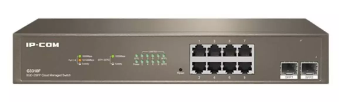 Коммутатор управляемый IP-Com G3310F 8*10/100/1000 Base-T Ethernet, 2*100/1000 Base-X SFP, QoS