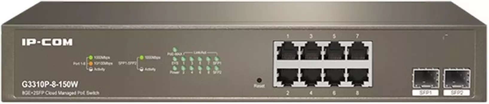 Коммутатор управляемый IP-Com G3310P-8-150W 8*10/100/1000 Base-T Ethernet ports (Data/Power); 2*100/1000 Base-X SFP ports
