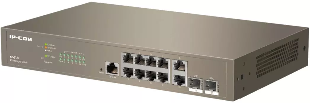 Коммутатор управляемый IP-Com G5312F L3, 12 портов, 10х1 Гбит/с, Base-X SFP 2х1 Гбит/с, настольный
