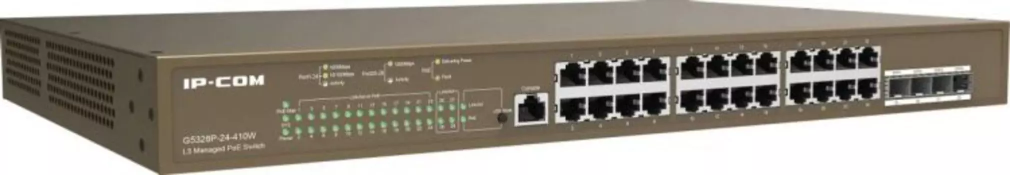 Коммутатор управляемый IP-Com G5328XP-24-410W PoE L3, 26 портов, 24x1 Гбит/с, SFP+ 4x10 Гбит/с