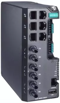 Коммутатор управляемый MOXA EDS-4009-3MST-HV-T 6*10/100BaseT(X) ports, 3*100BaseFX multi-mode ports with ST connectors, single power input 110/220