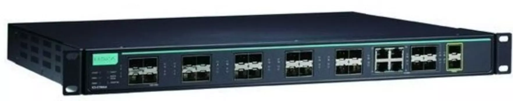Коммутатор управляемый MOXA ICS-G7826A-20GSFP-2XG-HV-HV-T 3 уровня с 20 слотами 100/1000BaseSFP, 4 combo-портами 10/100/1000BaseT(X) или 100/1000BaseS