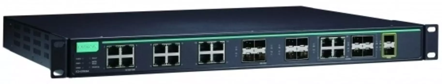 Коммутатор управляемый MOXA ICS-G7826A-8GSFP-2XG-HV-HV-T 3 уровня с 12 портами 10/100/1000BaseT(X), 8 слотами 100/1000BaseSFP, 4 combo-портами 10/100/