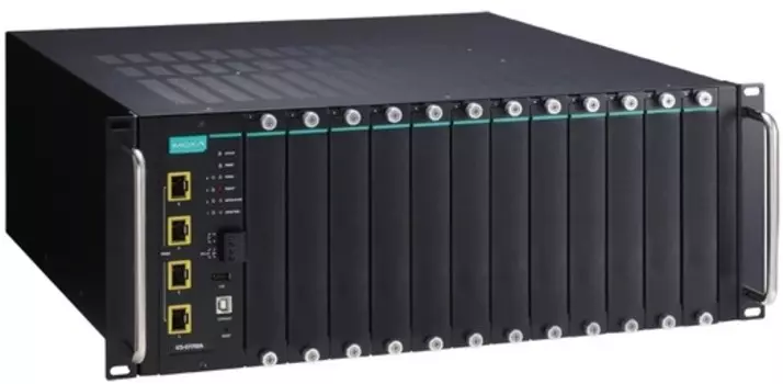 Коммутатор управляемый MOXA ICS-G7852A-4XG-HV-HV модульный Layer 3: 4 порта 10GbE SFP, 12 слотов под 4-портовые интерфейсные модули, два источника пит
