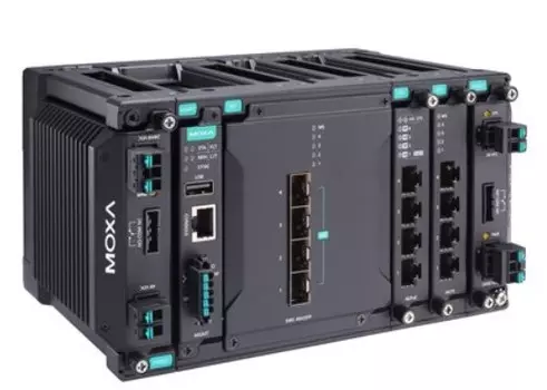Коммутатор управляемый MOXA MDS-G4012-L3-4XGS-T 3 уровня, 4 встроенных порта SFP+ 10GE, 2 слота для 4 портовых FE/GE модулей, 2 слота для модулей пита