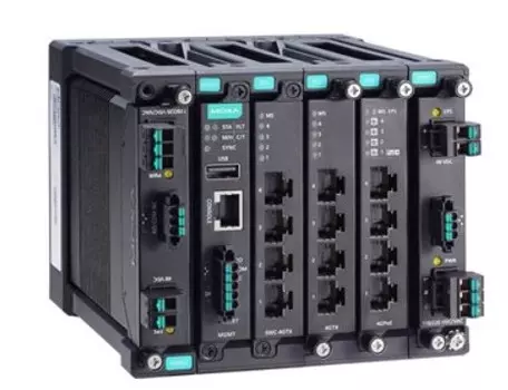 Коммутатор управляемый MOXA MDS-G4012-T модульный 4 встроенных порта 10/100/1000 BaseT(X) Ethernet, 2 слота для модулей питания