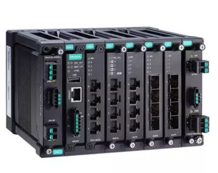 Коммутатор управляемый MOXA MDS-G4020-T модульный 4 встроенных порта 10/100/1000 BaseT(X) Ethernet, 2 слота для модулей питания