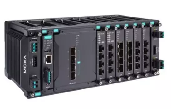 Коммутатор управляемый MOXA MDS-G4028-L3-4XGS-T модульный 3 уровня, 4 встроенных порта SFP+ 10GE, 6 слотов для 4 портовых FE/GE модулей
