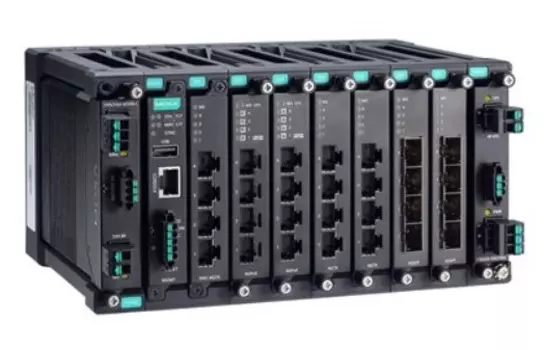 Коммутатор управляемый MOXA MDS-G4028 модульный 4 встроенных порта 10/100/1000 BaseT(X) Ethernet, 2 слота для модулей питания