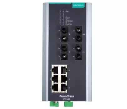 Коммутатор управляемый MOXA PT-510-4M-ST-24 DIN-Rail switch, 6 x 10/100BaseT(X), 4 x 100BaseFX MM, ST connectors, 1 power su