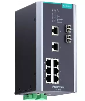 Коммутатор управляемый MOXA PT-510-MM-LC-24 DIN-Rail switch, 8 x 10/100BaseT(X), 2 x 100BaseFX MM, LC connectors, 1 power su