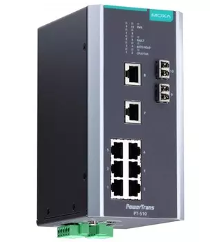 Коммутатор управляемый MOXA PT-510-MM-LC-48 DIN-Rail switch, 8 x 10/100BaseT(X), 2 x 100BaseFX MM, LC connectors, 1 power su