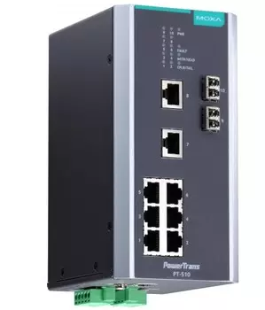Коммутатор управляемый MOXA PT-510-MM-LC-HV DIN-Rail switch, 8 x 10/100BaseT(X), 2 x 100BaseFX MM, LC connectors, 1 power su