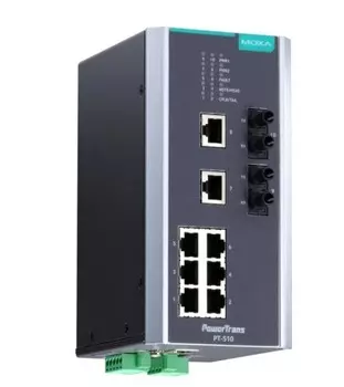 Коммутатор управляемый MOXA PT-510-MM-ST-48 DIN-Rail switch, 8 x 10/100BaseT(X), 2 x 100BaseFX MM, ST connectors, 1 power supply