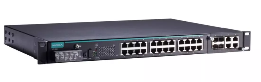 Коммутатор управляемый MOXA PT-7528-12MSC-12TX-4GSFP-WV-WV в 19" стойку, 12 портов 10/100BaseF(X) (многомодовые, SC), 12 портов 10/100/BaseT(X), 4 пор