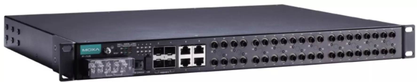 Коммутатор управляемый MOXA PT-7528-12MST-12TX-4GSFP-HV-HV в 19" стойку, 12 портов 10/100BaseF(X) (многомодовые, ST), 12 портов 10/100/BaseT(X), 4 пор