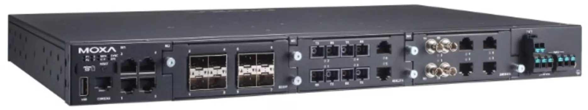 Коммутатор управляемый MOXA RKS-G4028-4GT-2HV-T модульный, 4*10/100/1000BaseT(X) ports, 3 slots for Ethernet modules, 2 isolated power supplies (110/2