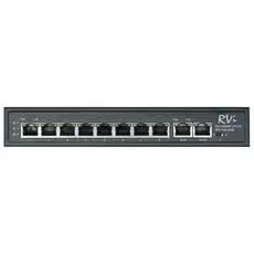 Коммутатор RVi RVi-1NS08F-2T (1G) общее количество портов 10, PoE 8шт., 2*10Base-T/100Base-TX/1000Base-T; суммарная мощность потребителей 120 Вт