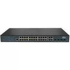 Коммутатор RVi RVi-1NSM24G-4C L2; 28 портов; 24хPoE; PoE: 10Base-T/100Base-TX/1000Base-T; 4хRJ-45 10Base-T/100Base-TX/1000Base-T; 4хSFP