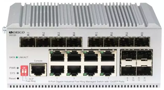 Коммутатор управляемый ORIGO OI3120/A1A L2 Industrial Fast Ring 8x1000Base-T, 12x1000Base-X SFP, Surge 4KV, -40 to 75°C