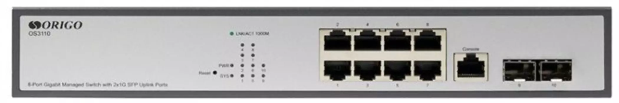 Коммутатор управляемый ORIGO OS3110/A1A L2 8x1000Base-T, 2x1000Base-X SFP, RJ45 Console, 19" w/brackets