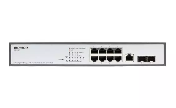 Коммутатор управляемый ORIGO OS3110P/135W/A1A 8x1000Base-T PoE, 2x1000Base-X SFP, PoE Budget 135W, RJ45 Console, 19" w/brackets, L2