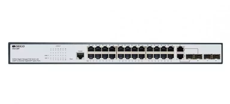 Коммутатор управляемый ORIGO OS3128P/250W/A1A 24x1000Base-T PoE+, 2x1000Base-X SFP, 2xCombo 1000Base-T/SFP, PoE-бюджет 250 Вт, L2
