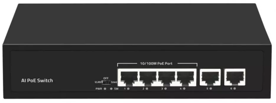 Коммутатор Smartec ST-NS004MB-MD неадминистрируемый, 4 RJ-45 POE порта (10/100 Мбит/с), 2 RJ-45 Uplink порта (10/100 Мбит/с)