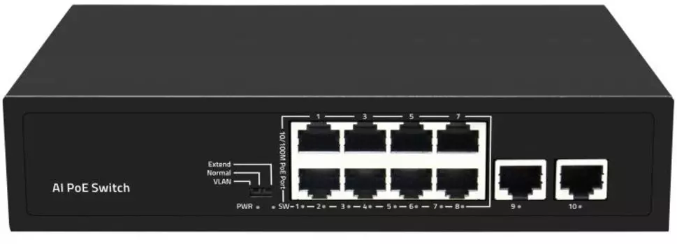 Коммутатор Smartec ST-NS008MB-GD неадминистрируемый, 8 RJ-45 POE портов (10/100 Мбит/с), 2 RJ-45 Uplink порта (1000 Мбит/с)